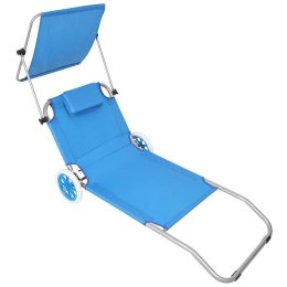 LEŻAK SKŁADANY PLAŻOWY Z DASZKIEM NA KÓŁKACH 116x62x60-90CM NIEBIESKI Enero Camp