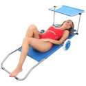 LEŻAK SKŁADANY PLAŻOWY Z DASZKIEM NA KÓŁKACH 116x62x60-90CM NIEBIESKI Enero Camp