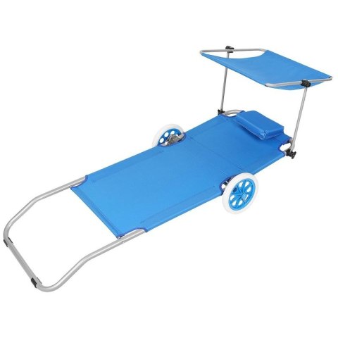 LEŻAK SKŁADANY PLAŻOWY Z DASZKIEM NA KÓŁKACH 116x62x60-90CM NIEBIESKI Enero Camp
