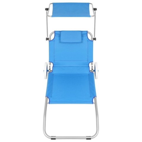 LEŻAK SKŁADANY PLAŻOWY Z DASZKIEM NA KÓŁKACH 116x62x60-90CM NIEBIESKI Enero Camp