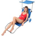 LEŻAK SKŁADANY PLAŻOWY Z DASZKIEM NA KÓŁKACH 116x62x60-90CM NIEBIESKI Enero Camp