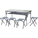 STOLIK TURYSTYCZNY SKŁADANY KEMPINGOWY 120x60x70/62/55CM 4 KRZESŁA I PÓŁKA Enero Camp