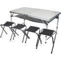 STOLIK TURYSTYCZNY SKŁADANY KEMPINGOWY 120x60x70/62/55CM 4 KRZESŁA I PÓŁKA Enero Camp