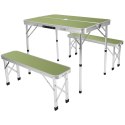 STOLIK TURYSTYCZNY SKŁADANY KEMPINGOWY 90x60x70CM I 2 ŁAWKI 87x23x39CM ZIELONY Enero Camp