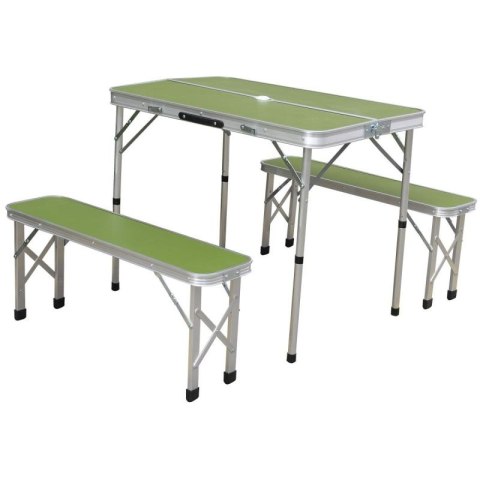 STOLIK TURYSTYCZNY SKŁADANY KEMPINGOWY 90x60x70CM I 2 ŁAWKI 87x23x39CM ZIELONY Enero Camp