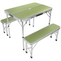 STOLIK TURYSTYCZNY SKŁADANY KEMPINGOWY 90x60x70CM I 2 ŁAWKI 87x23x39CM ZIELONY Enero Camp
