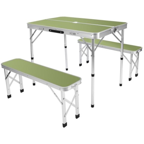 STOLIK TURYSTYCZNY SKŁADANY KEMPINGOWY 90x60x70CM I 2 ŁAWKI 87x23x39CM ZIELONY Enero Camp