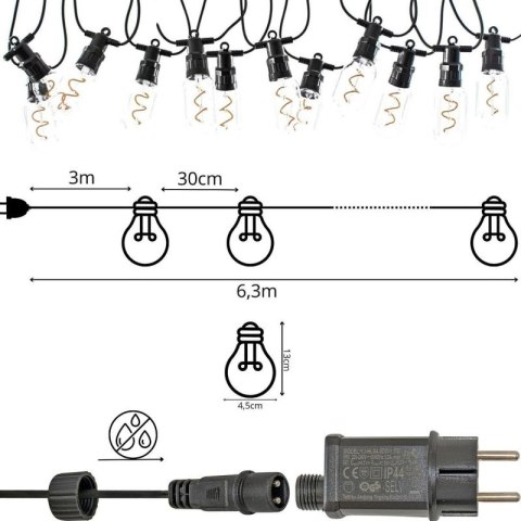 PARTY LIGHT GIRLANDA ZEWNĘTRZNA 12 ŻARÓWEK 12LED SPIRALNYCH 6,3M 230V SASKA GARDEN