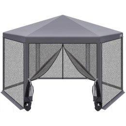 PAWILON OGRODOWY SZEŚCIOKĄTNY 2x2x2x2.5M Z MOSKITIERĄ SZARY SASKA GARDEN