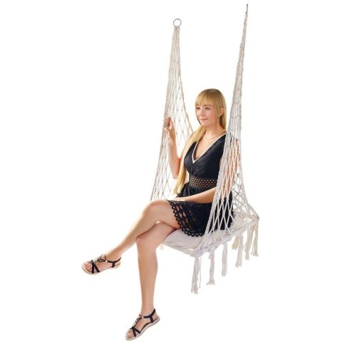 HAMAK AŻUROWY FOTEL WISZĄCY BOCIANIE GNIAZDO 60x60x150CM Z PODUSZKĄ ECRU SASKA GARDEN