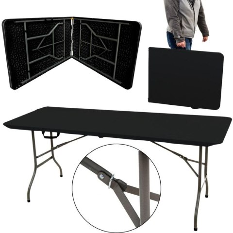 STÓŁ CATERINGOWY SKŁADANY W WALIZKĘ 180x70x74CM MAX.100KG CZARNY SASKA GARDEN