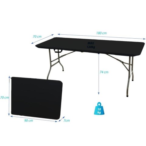 STÓŁ CATERINGOWY SKŁADANY W WALIZKĘ 180x70x74CM MAX.100KG CZARNY SASKA GARDEN