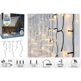 LAMPKI CHOINKOWE KURTYNA ŚWIETLNA ZEW 360 LED STEROWNIK TIMER CIEPŁY BIAŁY KABEL ZIELONY Koopman