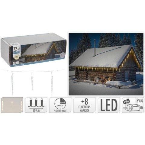 LAMPKI KURTYNA ŚWIETLNA SOPLE ZEW 72 LED CIEPŁY BIAŁY TIMER
