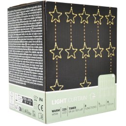 LAMPKI CHOINKOWE KURTYNA ŚWIETLNA 120x120 CM 235LED CIEPŁY BIAŁY GWIAZDKI Koopman