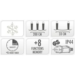 LAMPKI CHOINKOWE KURTYNA ŚWIETLNA 200x200 CM 408LED PŁATKI ŚNIEGU MULTIKOLOR Koopman