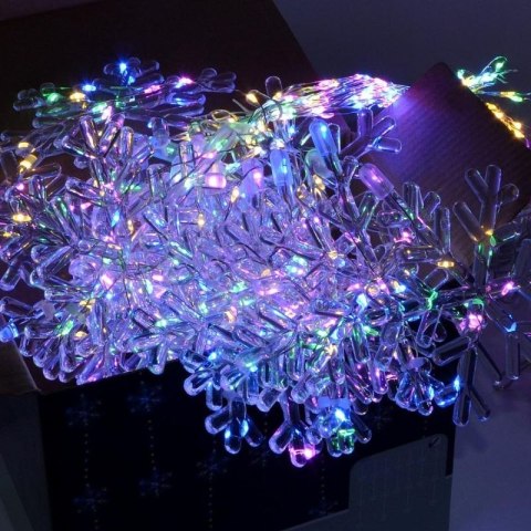 LAMPKI CHOINKOWE KURTYNA ŚWIETLNA 200x200 CM 408LED PŁATKI ŚNIEGU MULTIKOLOR Koopman