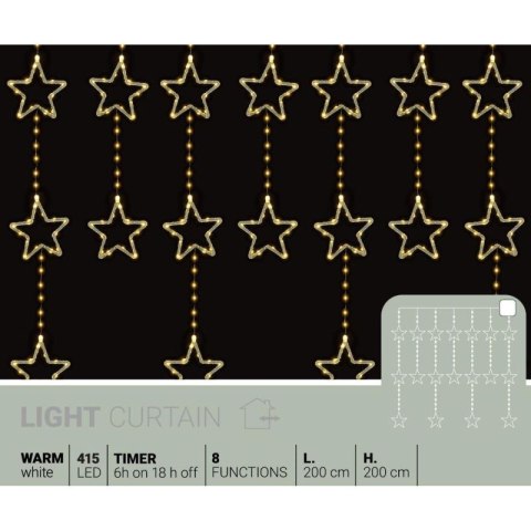 LAMPKI CHOINKOWE KURTYNA ŚWIETLNA 200x200 CM 415LED CIEPŁY BIAŁY GWIAZDKI Koopman