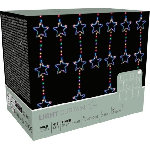 LAMPKI CHOINKOWE KURTYNA ŚWIETLNA 200x200 CM 415LED GWIAZDKI MULTIKOLOR Koopman