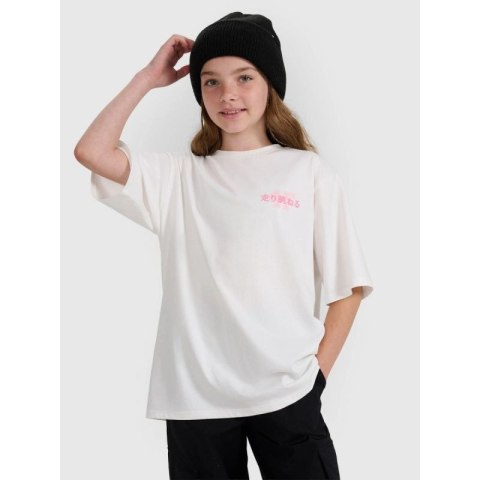 T-shirt oversize z nadrukiem dziewczęcy 4F 4FJRAW25TTSHF2935-11S 4f