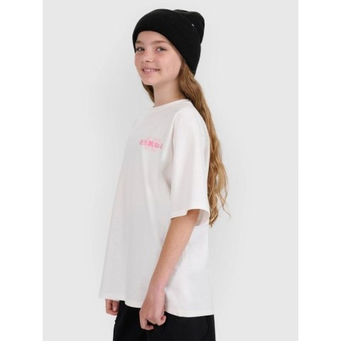 T-shirt oversize z nadrukiem dziewczęcy 4F 4FJRAW25TTSHF2935-11S 4f