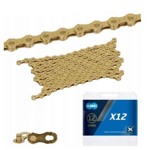 KMC Łańcuch X12 126 ogniw Ti-N Złoty BOX WOSK KMC