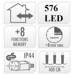 LAMPKI CHOINKOWE ŁAŃCUCH ŚWIETLNY 576 LED TIMER CIEPŁY BIAŁY Koopman
