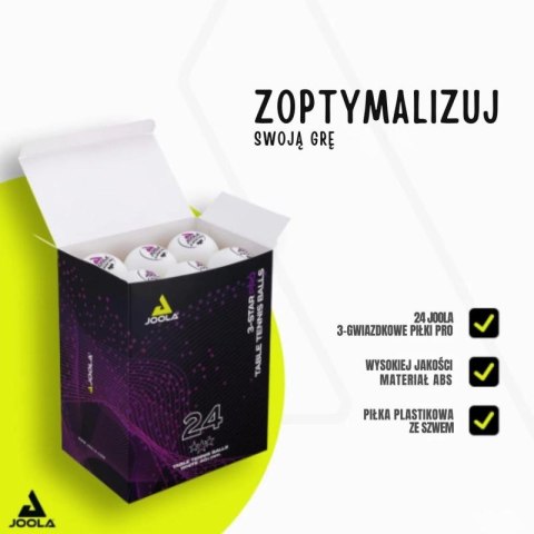 PIŁECZKI DO TENISA STOŁOWEGO JOOLA PRO 3 STAR 24SZT BIAŁE Joola