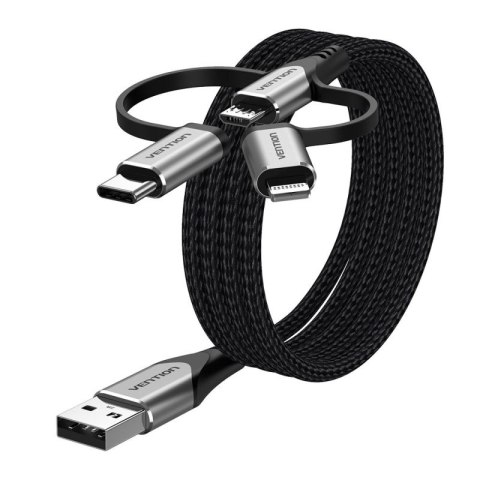 Kabel Vention USB-A 3w1 Micro-B USB-C Lightning 1m szary Vention