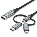 Kabel Vention USB-A 3w1 Micro-B USB-C Lightning 1m szary Vention