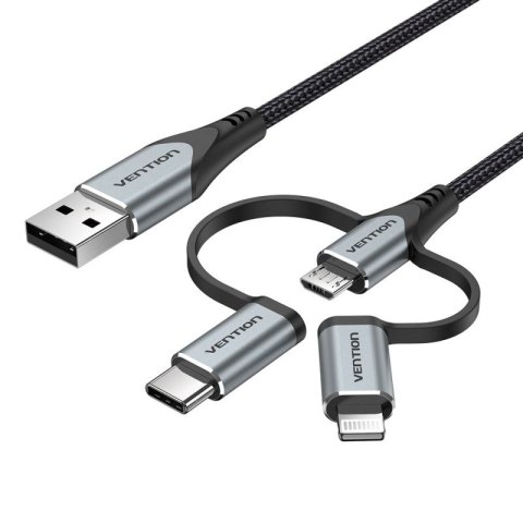 Kabel Vention USB-A 3w1 Micro-B USB-C Lightning 1m szary Vention