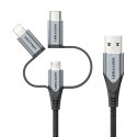 Kabel Vention USB-A 3w1 Micro-B USB-C Lightning 1m szary Vention