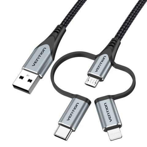 Kabel Vention USB-A 3w1 Micro-B USB-C Lightning 1m szary Vention