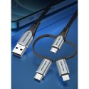 Kabel Vention USB-A 3w1 Micro-B USB-C Lightning 1m szary Vention