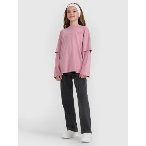 Longsleeve oversize z nadrukiem dziewczęcy 4F 4FJRAW25TLONF543-54S 4f