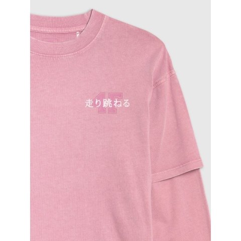 Longsleeve oversize z nadrukiem dziewczęcy 4F 4FJRAW25TLONF543-54S 4f