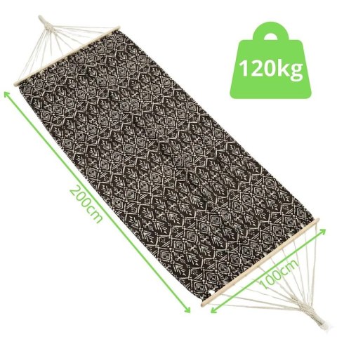 HAMAK OGRODOWY 1 OSOBOWY 200X100CM Z DRĄŻKIEM ETNO CZARNO-BIAŁY SASKA GARDEN