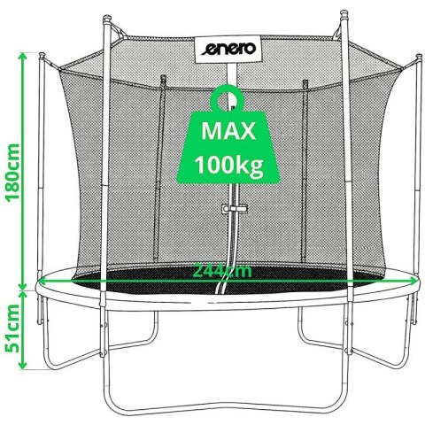 TRAMPOLINA BATUTA OGRODOWA SKŁADANA Z SIATKĄ WEWNĘTRZNĄ 8FT 244CM ENERO Enero