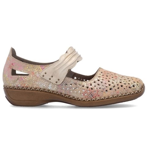 Skórzane półbuty damskie na rzep ażurowe multikolor Rieker 41399-92 Rieker