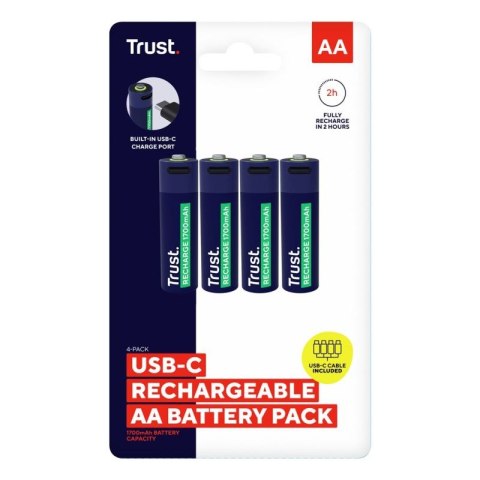 Baterie AA Trust USB-C RECHARGEABLE BATTERIES 4P Trust