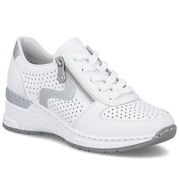 Skórzane sneakersy damskie na koturnie białe Rieker N4340-80 Rieker