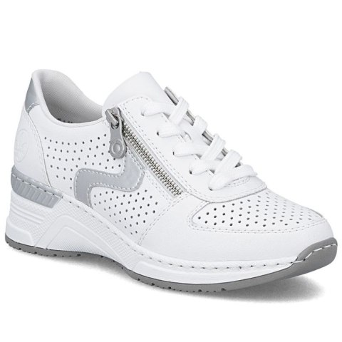 Skórzane sneakersy damskie na koturnie białe Rieker N4340-80 Rieker