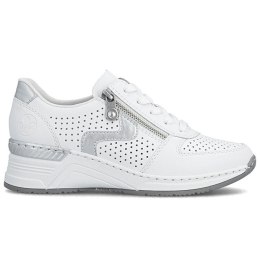 Skórzane sneakersy damskie na koturnie białe Rieker N4340-80 Rieker