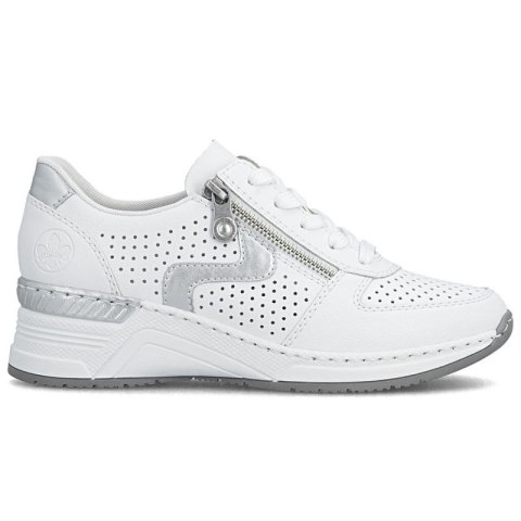 Skórzane sneakersy damskie na koturnie białe Rieker N4340-80 Rieker