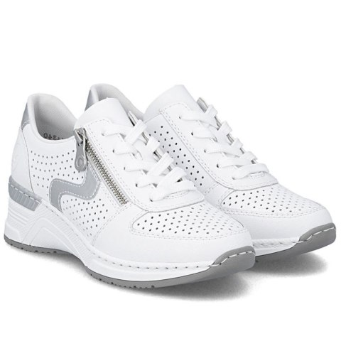 Skórzane sneakersy damskie na koturnie białe Rieker N4340-80 Rieker