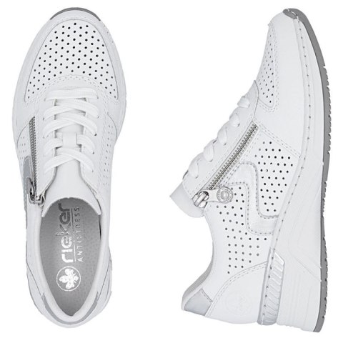 Skórzane sneakersy damskie na koturnie białe Rieker N4340-80 Rieker