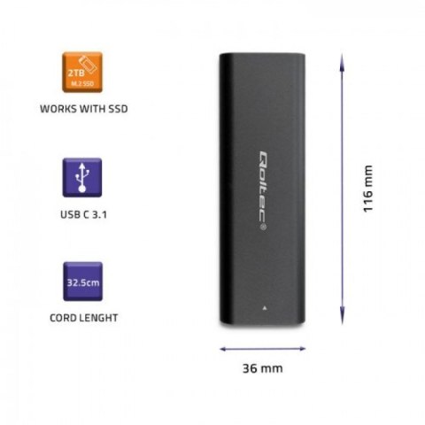 QOLTEC OBUDOWA DO DYSKÓW KIESZEŃ M.2 SATA SSD | NGFF | USB TYP C Qoltec