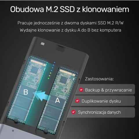 UNITEK OBUDOWA NA DYSK/KLONOWANIE 2XM.2, PCIE/NVME Unitek
