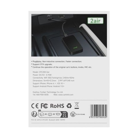 Adapter CARLINKIT 5.0 2Air Bezprzewodowy Carplay Android Auto Carlink 5 czarny CARLINKIT