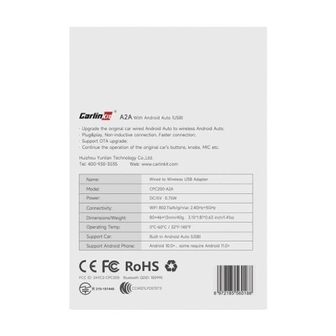 Adapter CARLINKIT A2A Adapter Bezprzewodowy Android Auto czarny CARLINKIT